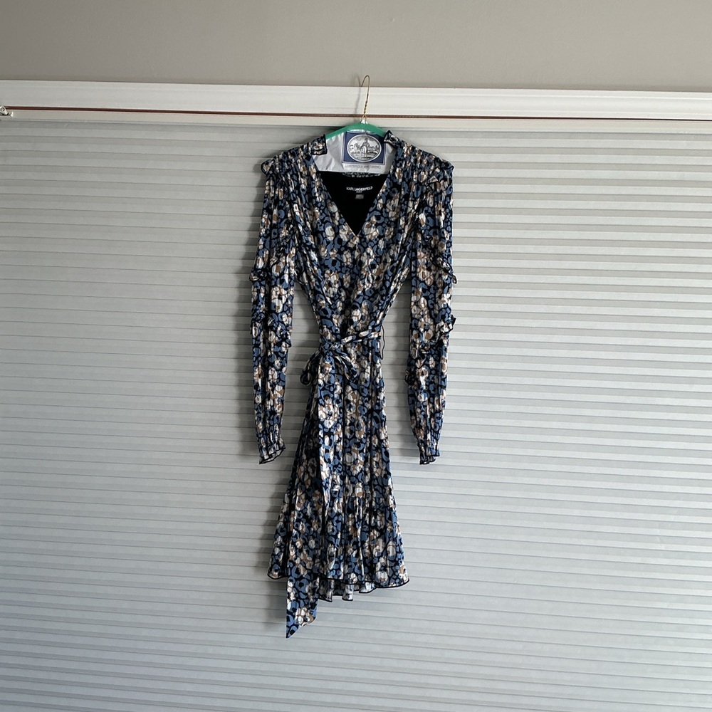 Karl Lagerfeld Black and Blue Patterned Top